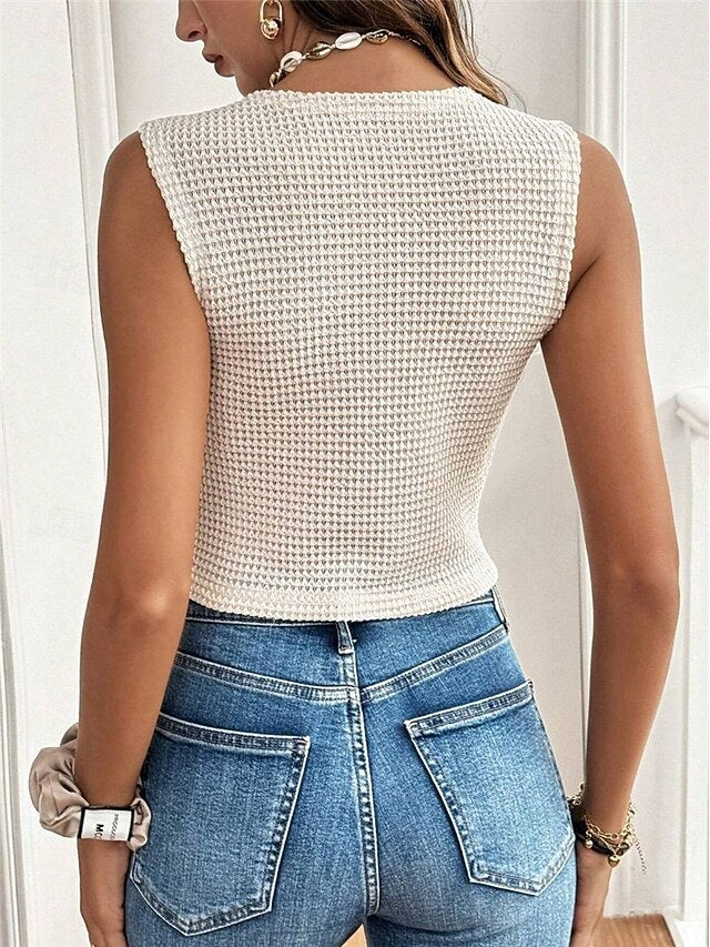 Women's T Shirt Tank Top Tee Top Buttons Plain Fashion Sexy