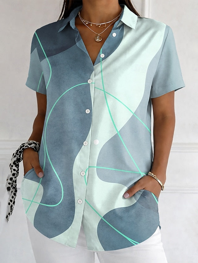 Women's Shirt Buttons Print Graphic Geometric Vintage