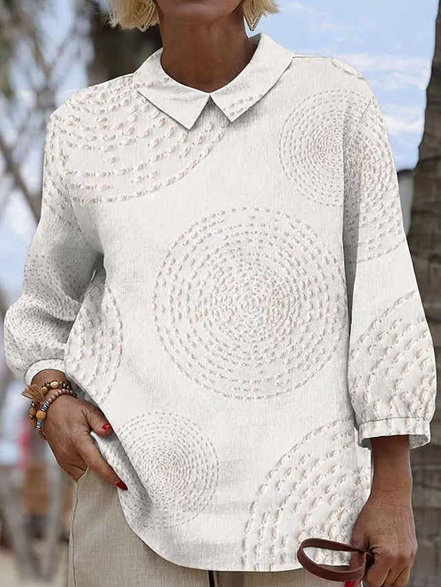 Women's Blouse Long Sleeve Peter Pan Collar Casual Graphic