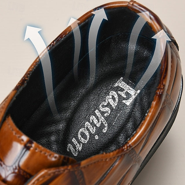 Shoes Crocodile-Pattern Brown Men's Leather