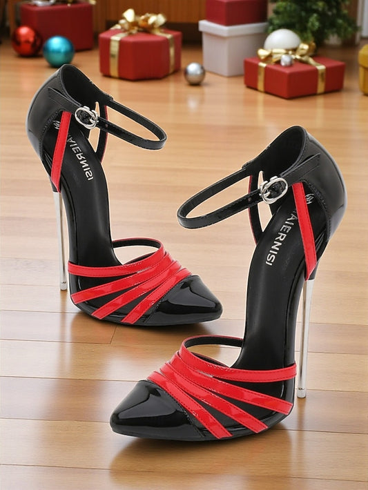 Leather Women's Patent Black Red Heels - Stiletto and