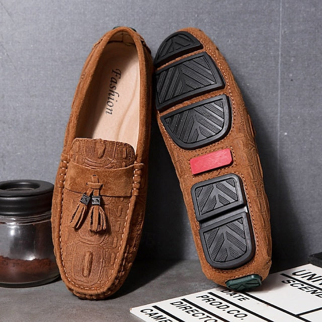 Men's Loafers Tassel with Suede Faux and Detail Brown