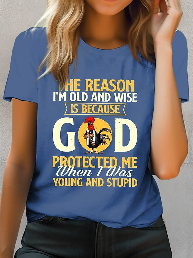 Women's T Shirt Cotton Shirt Print Rooster Letter Casual