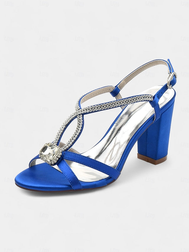 Elegant Sandals Women's Rhinestone Royal Blue Satin –