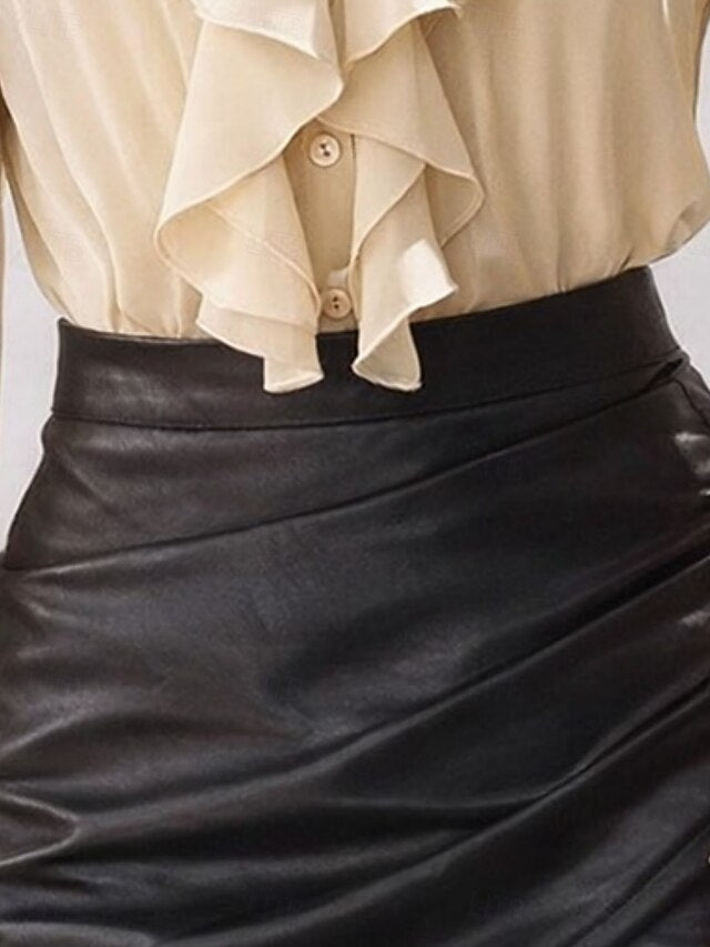 Women's Casual Shirt Button Up Shirt Blouse Ruffle Solid