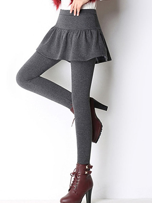 Women's Fleece Lined Leggings Skort Cozy Fleece Lined Cozy