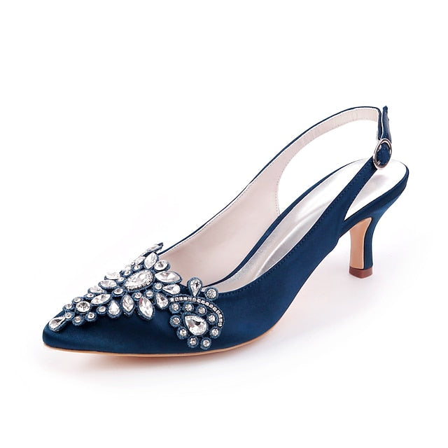 Slingback with for Crystal Women Heels - Embellishment Beige