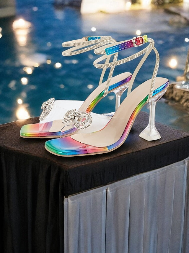 Crystal Heel Clear Detail Colorful with - High Heels Bow Rainbow