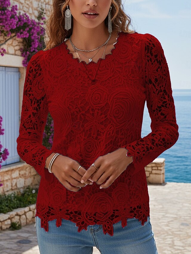 Women's Shirt Blouse Lace Tops Lace Floral Graphic Plain