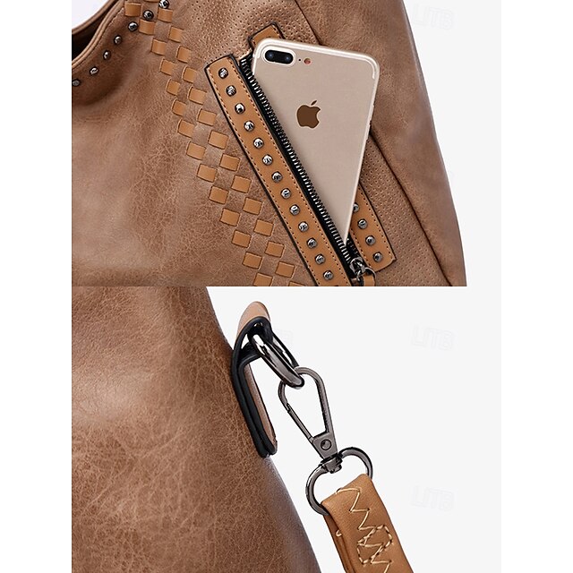 Brown Tote Spacious Women's Leather Bag Handbag Faux –