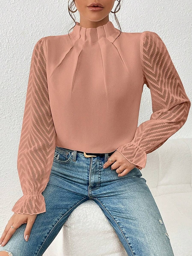 Women's Shirt Blouse Daily Basic Mesh Long Sleeve Regular