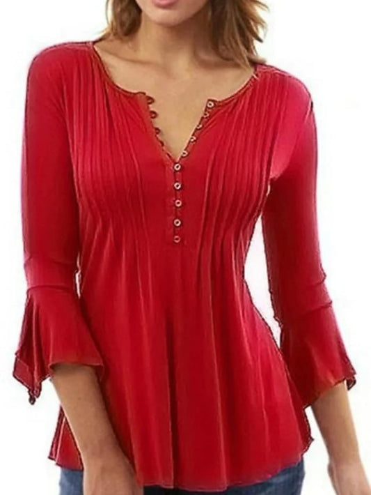 Women's Shirt Blouse Pleated Streetwear Casual 3/4 Length