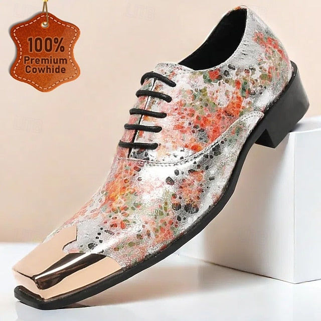 Men's Leather Shoes Floral – Patent Oxford Printed