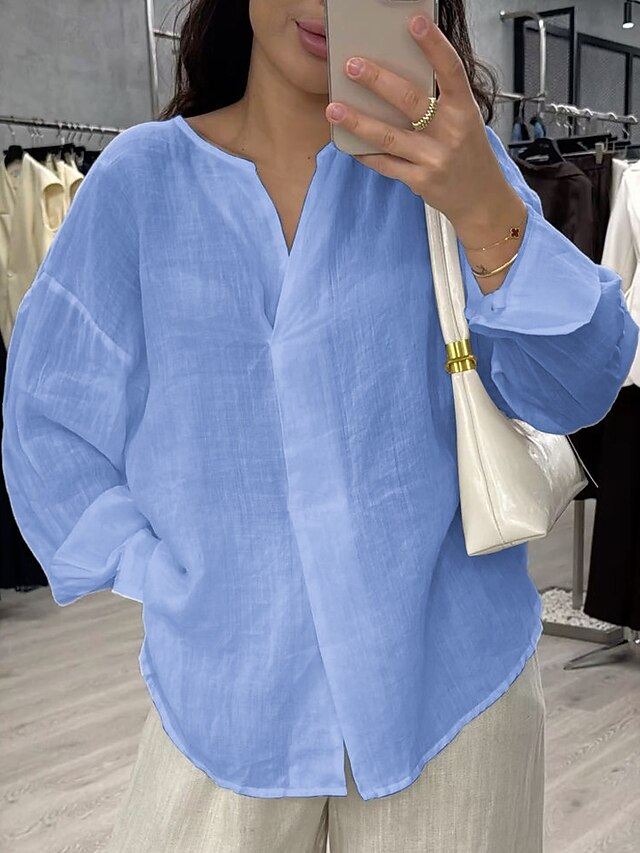 Women's Blouse Cotton Shirt Solid Color Daily Stylish Basic