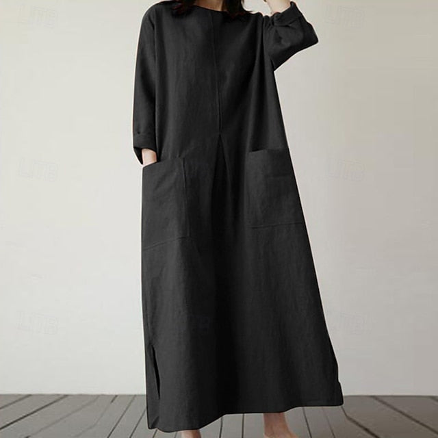 Women's Midi Dress Casual Dress Cotton Linen Dress Elegant