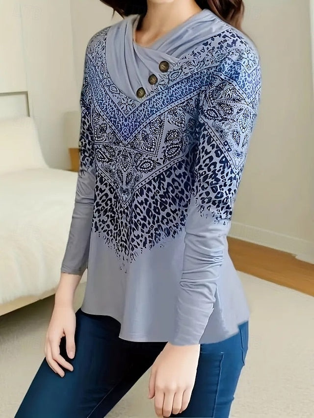 Women's T Shirt Buttons Print Graphic Striped Vintage