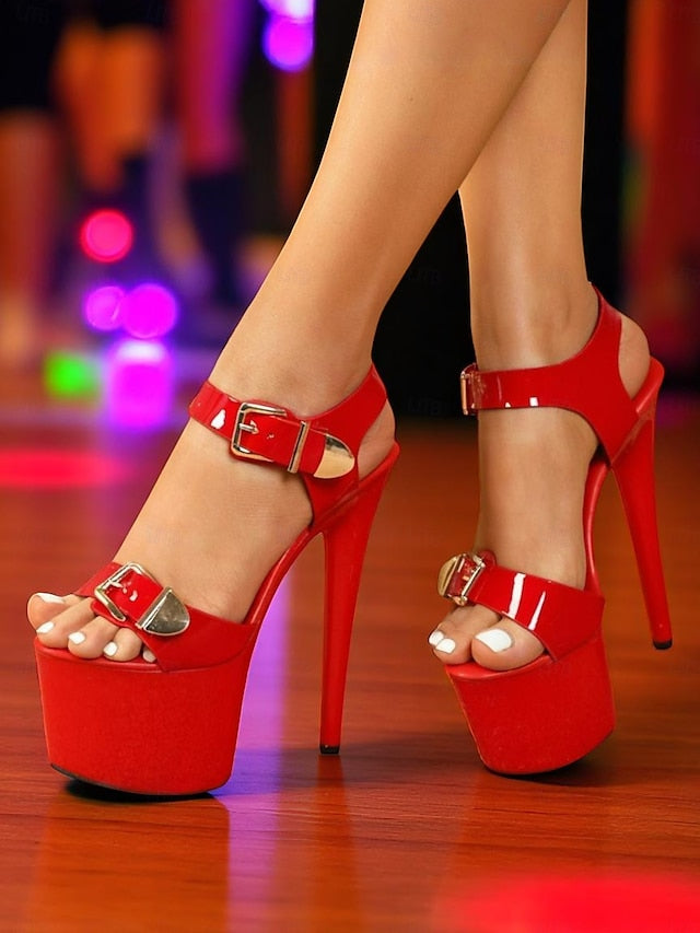 Gold High Women's Platform Buckle White Patent with Heels