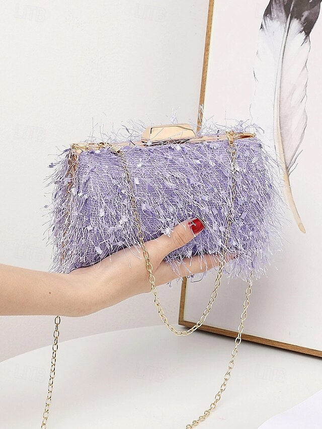 Chain Feathered Clutch Women's Strap with Evening Chic