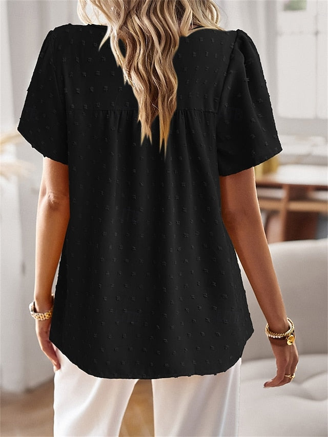 Women's Shirt Blouse Solid Color Stylish Casual Short