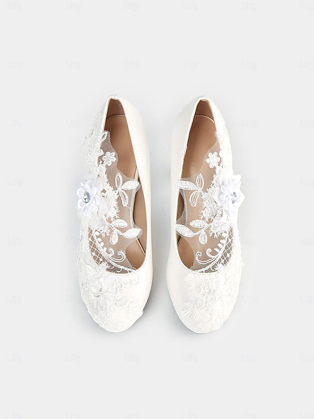 Bridal Shoes – High with Floral Lace Heel Embellishments White