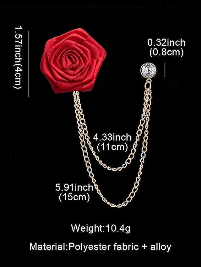 Lapel Rose Pin Red Men's with Gold – Elegant Chain
