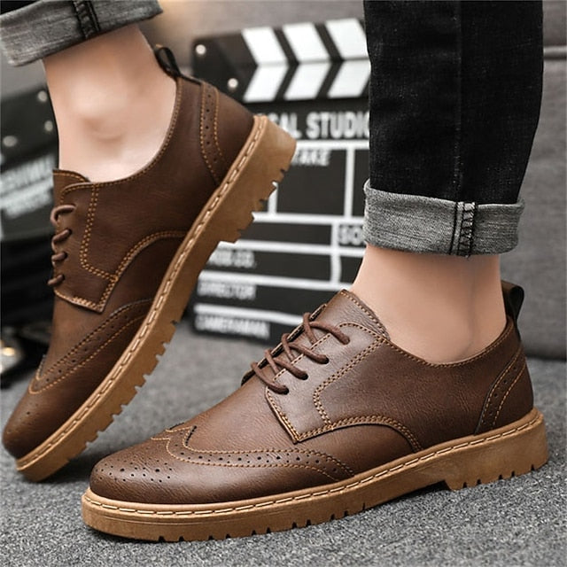 – Men's Leather Faux Shoes Black Classic Oxford Brogue