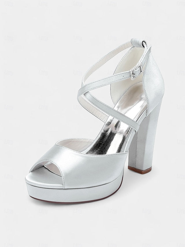 Satin High Heel and with Peep Women's Toe Platform Sandals