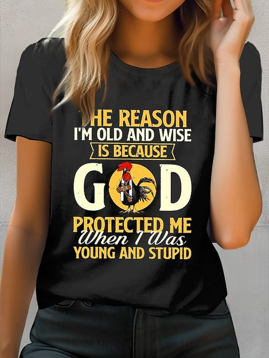 Women's T Shirt Cotton Shirt Print Rooster Letter Casual