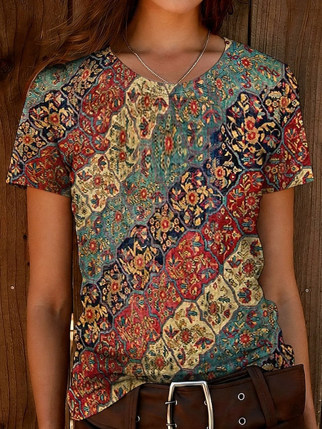 Women's T Shirt Print Graphic Geometry Vintage Stylish