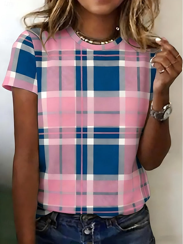 Women's T Shirt Print Graphic Geometric Plaid Vintage