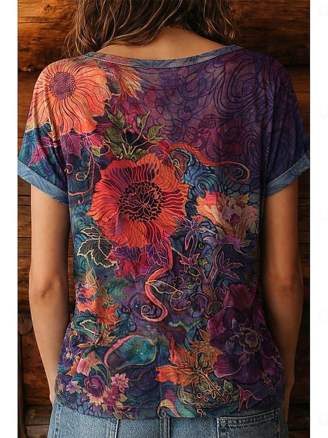 Women's T Shirt Floral Graphic Plants Vintage Stylish