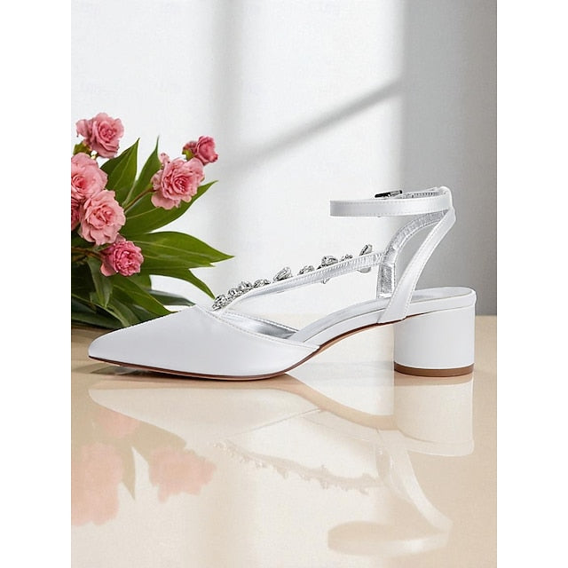 Heel Pumps Rhinestone Women's Purple Satin with Block