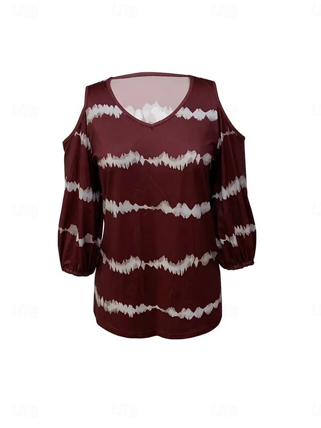 Women's T Shirt Tee Top Print Striped Vintage Fashion