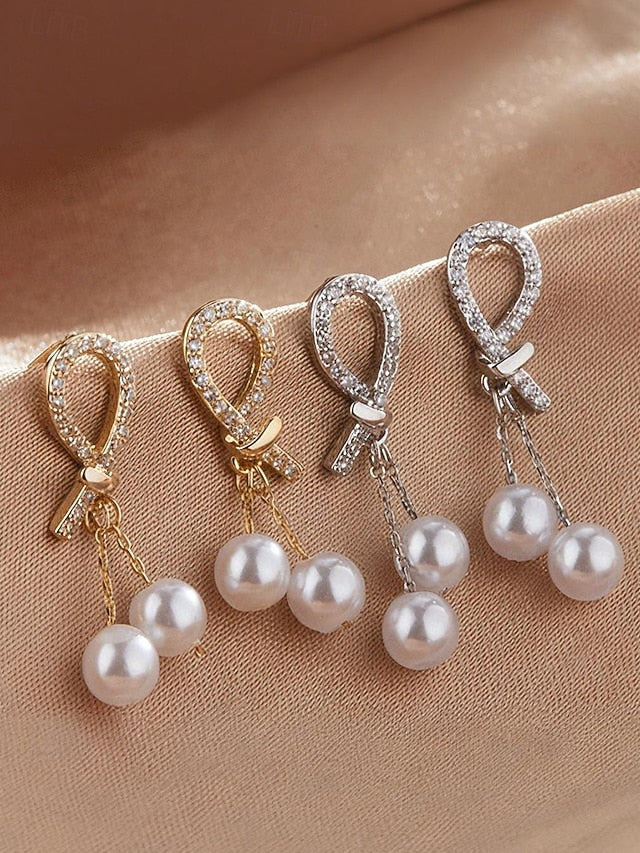 pearl Women's rhinestone teardrop imitation earrings with
