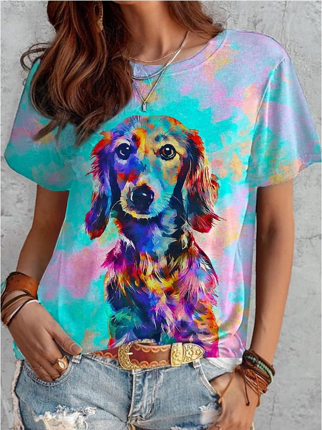 Women's T Shirt Fashion Funny Dog Print Short Sleeve