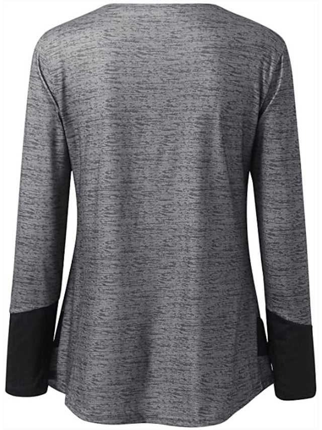 Women's Plus Size T Shirt Color Block Basic Long Sleeve V