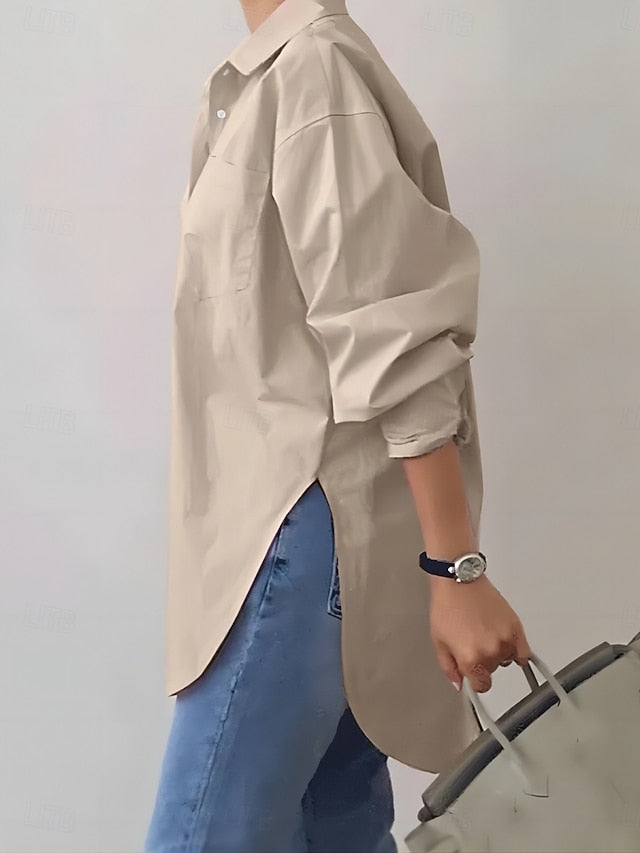 Women's Shirt Blouse Buttons Solid Color Stylish Casual