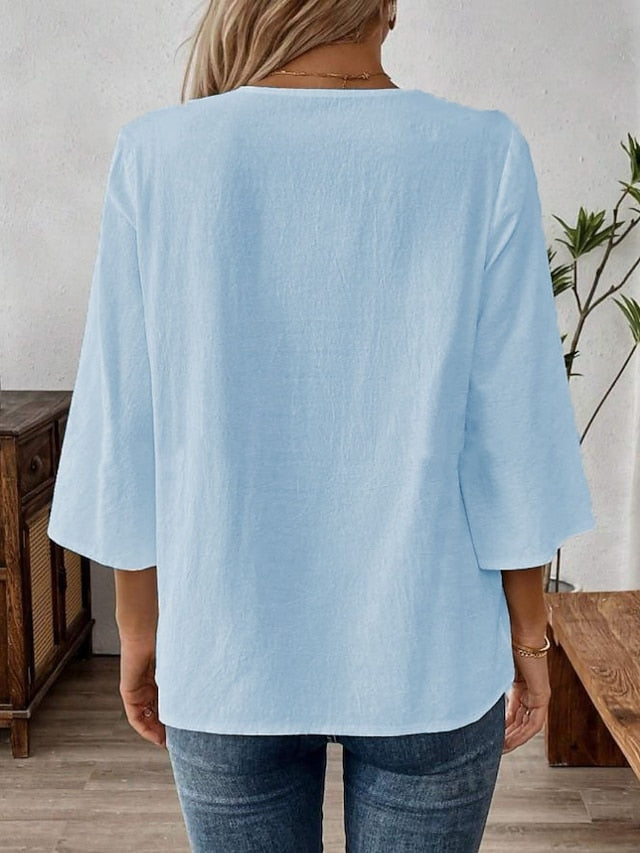 Women's Shirt Blouse Lace Tops Lace Solid Color Stylish