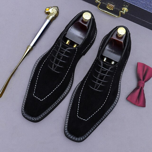 Leather Derby - Classic Cowhide Shoes Men's Genuine Suede