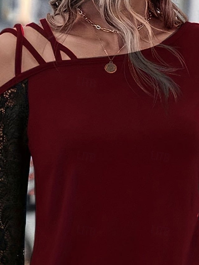 Women's Blouse Lace Tops Lace Patchwork Plain Active