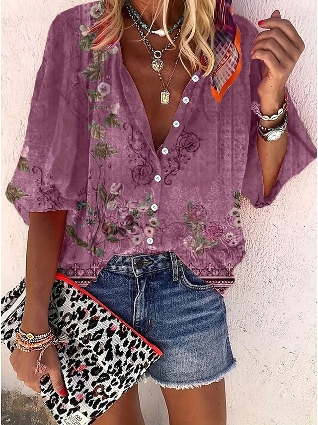Women's Shirt Print Ombre Floral Graphic Bohemia Vintage