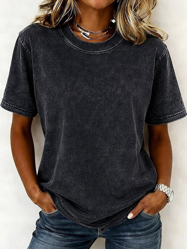 Women's 100% Cotton T Shirt Shirt Vintage Washed Tops Tee