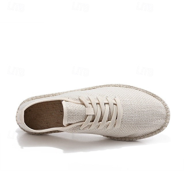 with Espadrille Rope Lace-Up Canvas Men's Shoes Jute Beige