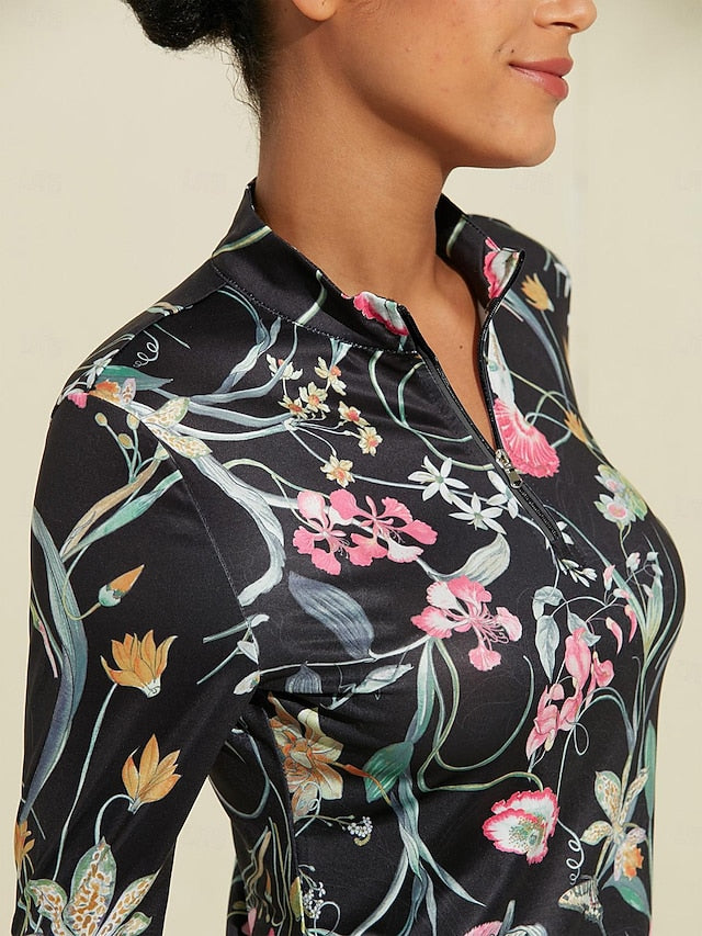 Women's Golf Polo Shirt Blue Long Sleeve Top Fall Winter