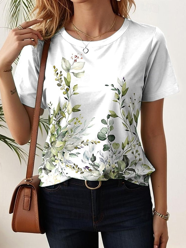 Women's T Shirt Floral Casual Short Sleeve Round Neck