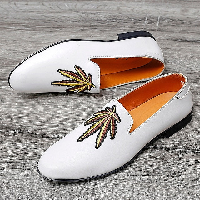 Faux Leather Loafers with Feather - Prom Men's White Shoes