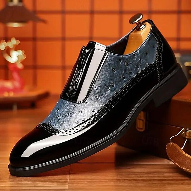Colorblock Tan Patent Black and Formal Shoes with Men's