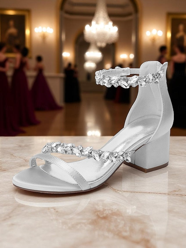 Crystal Sandals - Women's Heel Purple Block Satin