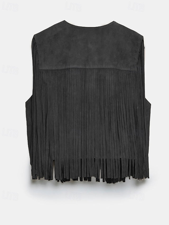 Women's Blouse Tassel Plain Western Sleeveless V Neck