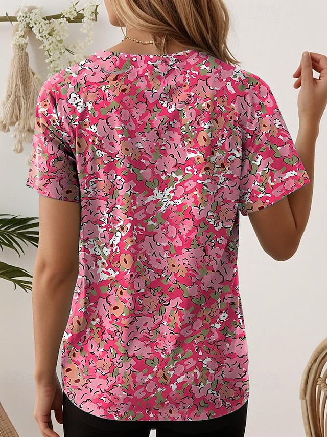 Women's T Shirt Print Floral Graphic Stylish Casual Short